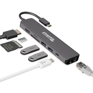 Plugable Technologies USBC-7IN1E laptop dock & poortreplicator Bedraad USB 3.2 Gen 1 (3.1 Gen 1) Type-C Zwart