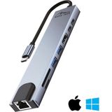 Media-Tech USB HUB 8 IN 1 GIGA LAN HUB MT5046 (USB-C), Docking station + USB-hub, Grijs