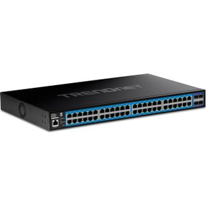 Trendnet - 52-Poorts - Gigabit Web Smart Switch - Zwart - 48 RJ45-poorten, 4 SFP+-slots, 176 Gbit/s schakelsnelheid