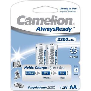 Camelion 17423206 - Always Ready Ni-MH AA/HR6, 2 stuks, capaciteit 2300 mAh, oplaadbaar, snel (2 Pcs., AA, 2300 mAh), Batterijen