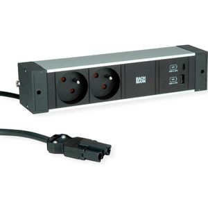 Bachmann - Desk Rail - Stekkerdoos - Zwart - Geanodiseerd Aluminium - 2 Meter Kabel