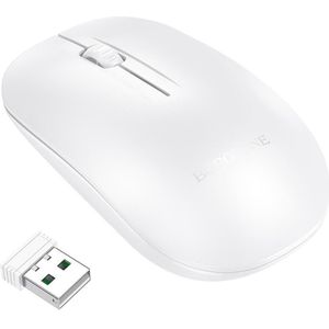 Borofone - Wireless Mouse Planet (BG14) - 2.4Ghz, 1000DPI, 3 Buttons, M68 Chip - White (Draadloze), Muis, Wit