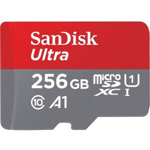 SANDISK microSDHC Ultra 256GB (UHS-1/Cl.10/100MB/s) + adapter, tablet (256 GB, microSDHC, U1, UHS-I), Geheugenkaart
