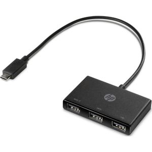 HP USB-C zu USB-A Hub Z6A00AA (USB-C, 3 ports), Docking station + USB-hub, Zwart