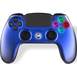 Freaks and Geeks Metaal Blauwe Draadloze Controller voor PS4 - Led - 3.5 mm Jack (Compatibel met PS3 - PC - Android)