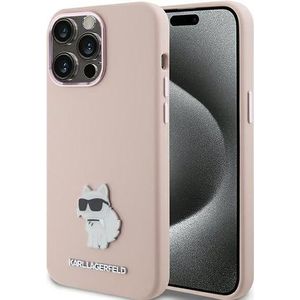 Karl Lagerfeld KLHCP15XSMHCNPP iPhone 15 Pro Max 6,7"" różowy/roze Siliconen Choupette Metalen Speld (iPhone 15 Pro Max), Smartphonehoes, Roze