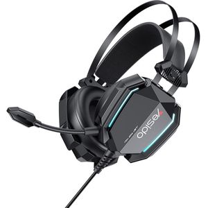 Yesido - Wired Headphones (EK03) - for Gaming, Jack 3.5mm, USB, with Microphone, Lights, 2m - Black, Gaming headset, Zwart