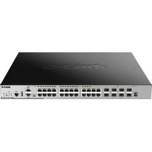 D-Link 28-P Laag 3 Gigabit Poe Schakelaar (28 ports), Netwerkschakelaar, Zilver, Zwart