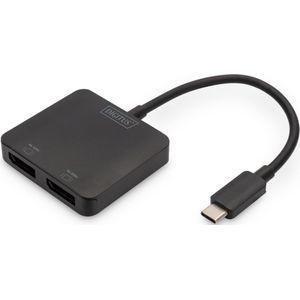 Digitus 2-poorts Video Hub USB-C->2x Displayport zwart, Schakeldoos