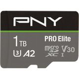 PNY Pro Elite (1000 GB, microSDXC, U3, UHS-I), Geheugenkaart, Zwart, Grijs
