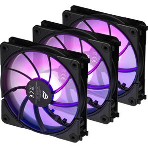 Blackstar Luna UF120 ARGB PWM Reverse Fan Pack, black, 120 mm, 3 pcs (120 mm, 3 x), PC ventilator, Zwart