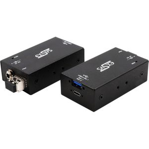 Exsys 2-poorts USB 3.2 Gen1 Extender met glasvezelkabel tot 300 meter (USB-B, 2 Havens), Docking station + USB-hub, Zwart