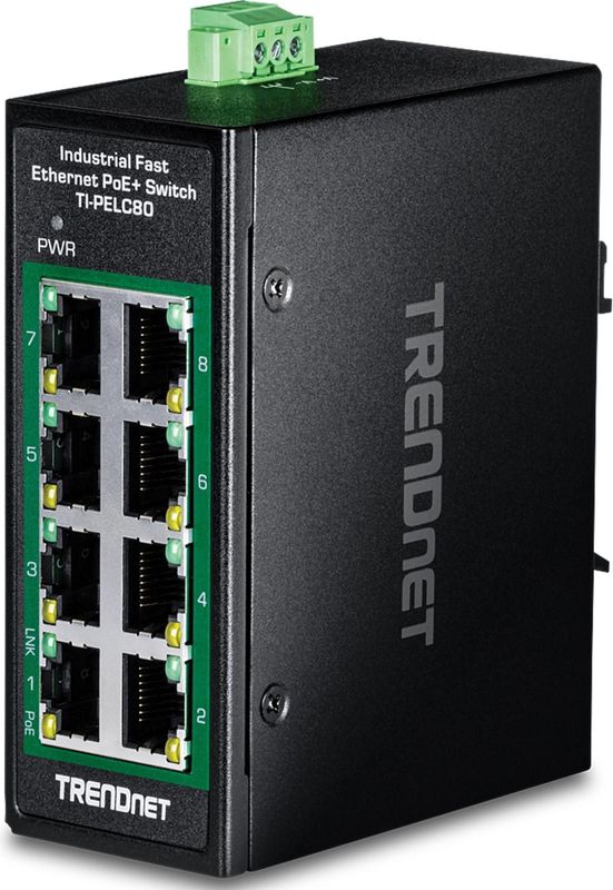 Trendnet - TI-PELC80 - Netwerkschakelaar - Zwart - 8x 10/100Mbps-PoE+-poorten, IP30, -40 °C tot 75 °C