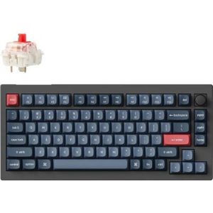 Keychron V1 Max Swappable RGB Backlight Red Switch ISO Layout Italian - Black - Knob Version (PBT Caps) (IT, Bedraad), Toetsenbord, Zwart