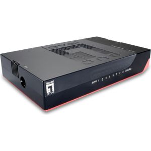 LevelOne 8 poortswitch GSW-0807 V2 (8 ports), Netwerkschakelaar, Rood, Zwart