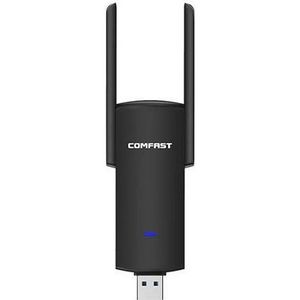 Comfast WLAN USB-adapter, 1300 Mbit/s, 2,4 GHz, 5 GHz, Netwerkadapter, Zwart