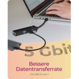 Icy Box IB-HUB1439-LAN (USB-A, USB-C, 4 Havens), Docking station + USB-hub, Zwart