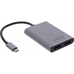 InLine USB-converter voor twee schermen (USB Type-C, 10 cm), Data + Video Adapter, Grijs, Zwart