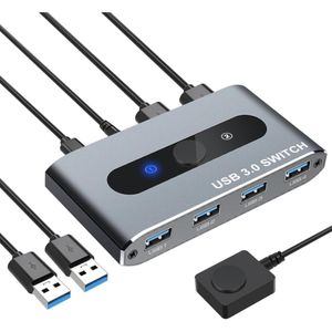 Techly USB 3.0 schakelaar 2 ingangen 4 uitgangen, KVM schakelaars, Zilver
