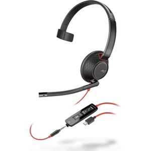 Poly - Blackwire 5210 - Hoofdtelefoon - Zwart/Rood - Bedraad - Kantoorheadset