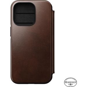 Nomad Book Cover Modern Horween Leer Folio iPhone 14 Pro Bruin (iPhone 14 Pro), Smartphonehoes, Bruin