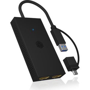Icy Box IB-SPL1029AC Mobile USB to Dual HDMI Splitter (USB A), Docking station + USB-hub, Zwart