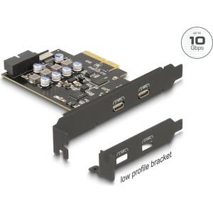 Delock PCI Express x4 kaart naar 2 x externe USB Type-C + 1 x i, Controlekaart