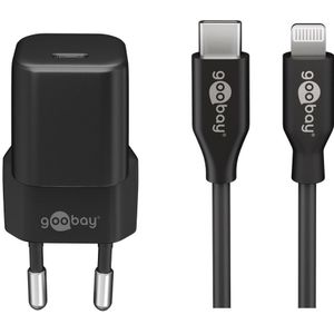 Goobay Lightning / USB-C PD oplaadset 20W nano (Stroomvoorziening), USB-lader, Zwart