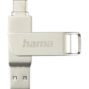Hama USB-stick C-Rotate Pro, USB-C 3.1/3.0, 256GB, 90MB/s, zilver (256 GB, USB A, USB C, USB 3.1, USB 3.0), USB-stick, Zilver