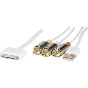 Manhattan iLink AV-kabel, 30-pins apple naar audio tulp (l/r) en composiet video. USB-poort voor voeding (1.50 m), Interfacekabel