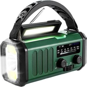Lippa FM - Noodradio - Groen - Met Handzwengel en Zonnepaneel - 10000mAh Powerbank