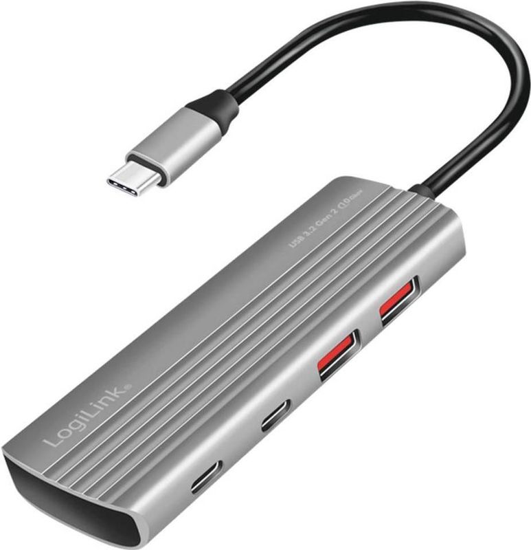 LogiLink UA0413 Hub - Space Grey - USB 3.2 Gen2 - 2 USB-A en 2 USB-C Poorten