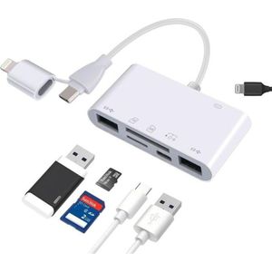 PowerGuard SixPack 6-in-1 USB-C & Lightning Fotocamera Kaartlezer USB 3.0 OTG Adapter (USB 3.0, Bliksem), Adapter voor mobiel apparaat