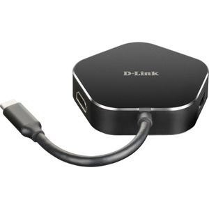 D-Link DUB-M420 (USB C), Docking station + USB-hub, Zilver, Zwart