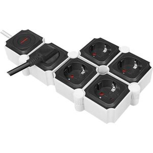 Stekkerdoos - Wit/Zwart - H05VV-F 3G 1,5 mm² - 5 x Geaarde Aansluitingen - Kabellengte 1,5 m