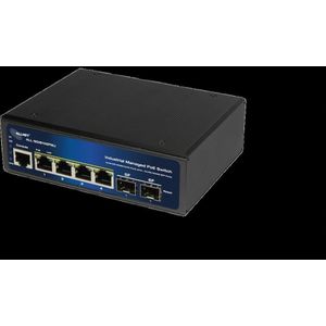 Allnet - Layer2+ 6-Poorts GbE Switch - Zwart - PoE-Budget 360W, 4x PoE BT, 2x SFP, Fanless, -40°C tot +70°C