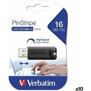 Verbatim Pendrive Pinstripe Schwarz 16 GB (10 Stück) (16 GB, USB-A), USB-stick, Zwart