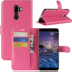 MU Classic Litchi Leren Boekomslag Serie (Nokia 7 Plus), Smartphonehoes, Roze