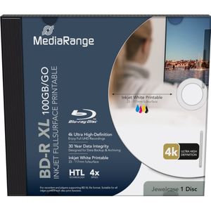 MediaRange BD-R XL 100GB 4x bedrukbare schijf in Jewel Case (1 x), Optische gegevensdrager