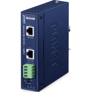 Planet IPOE-176S IP30 Industriële Enkelpoort 10Gbps 802.3bt PoE++ Splitter 12V (1 portie), Netwerkschakelaar, Blauw