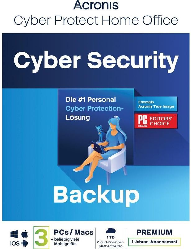 Acronis Cyber Protect Home Office Premium - Abonnementslicentie (1 jaar) - 3 computers, 1 TB cloud voor Windows & Mac OS & Android