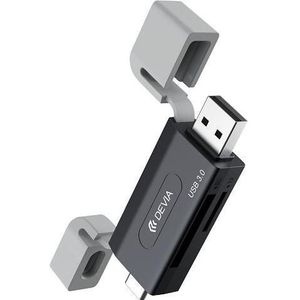 Devia kaartlezer 2in1 EL240 USB/USB-C 3.0 zwart (USB 3.0), Geheugenkaartlezer, Zwart