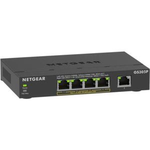 Netgear GS305Pv3, unmanaged, Gigabit Ethernet (10/100/1000), full duplex, Power over Ethernet (PoE) (5 ports), Netwerkschakelaar, Zwart