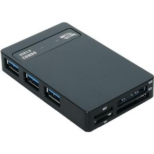 Exsys USB 3.0 Hub, Geheugenkaartlezer, Zwart