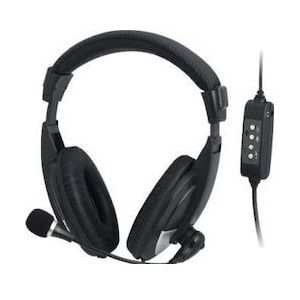 Dacomex Stereo headset met USB-aansluiting, zwart Comfortabele headset, ideaal voor multimediatoepassingen. (Bedraad, USB-A), Kantoorheadset, Zwart