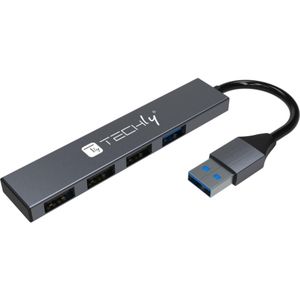Techly USB HUB USB-hub 4 poorten USB3.2 Gen1 (USB-A, 4 ports), Docking station + USB-hub, Grijs