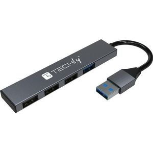 Techly USB HUB USB-hub 4 poorten USB3.2 Gen1 (USB-A, 4 Havens), Docking station + USB-hub, Grijs