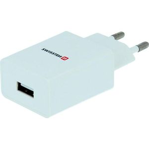 Swissten USB oplader Smart IC met 1x USB 1A voeding + datakabel USB / Micro-USB 1,2 M (5 W), USB-lader, Wit