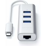 SATECHI USB-C Hub Adapter - Zilver - 3 USB-A 3.0 Poorten - Ethernet Poort