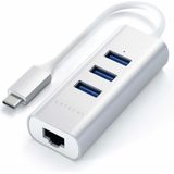 SATECHI USB-C Hub Adapter - Zilver - 3 USB-A 3.0 Poorten - Ethernet Poort